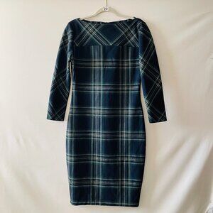 Zara Womens Blue Long Sleeve Cottagecore Plaid Bodycon Shift Dress Size Large